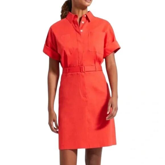 THEORY Casual Dress Eco Crunch Wash Shirt Poppy Red Size 4 Linen Blend - Picture 1 of 7